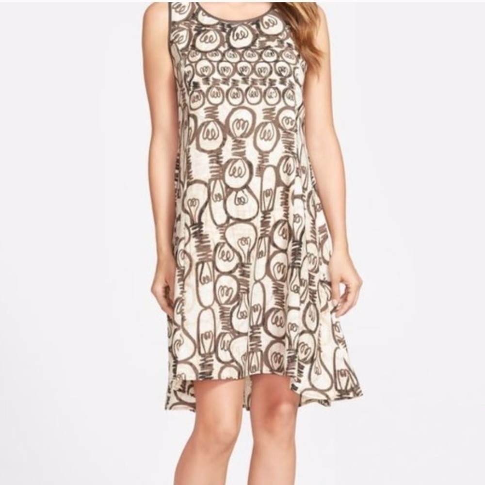 NIC + ZOE Sleeveless Bright Idea Print Dress in Brown and Cream Size Small